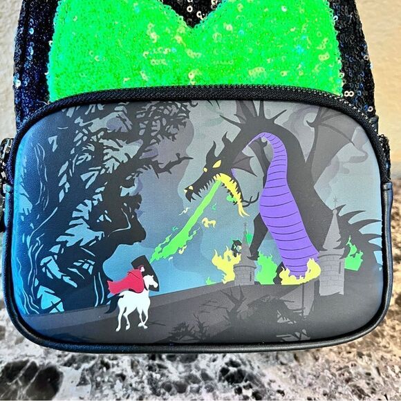 Maleficent Dragon Sequin Mini Backpack Sold Out NWT Disney Loungefly Exclusive - Picture 6 of 12